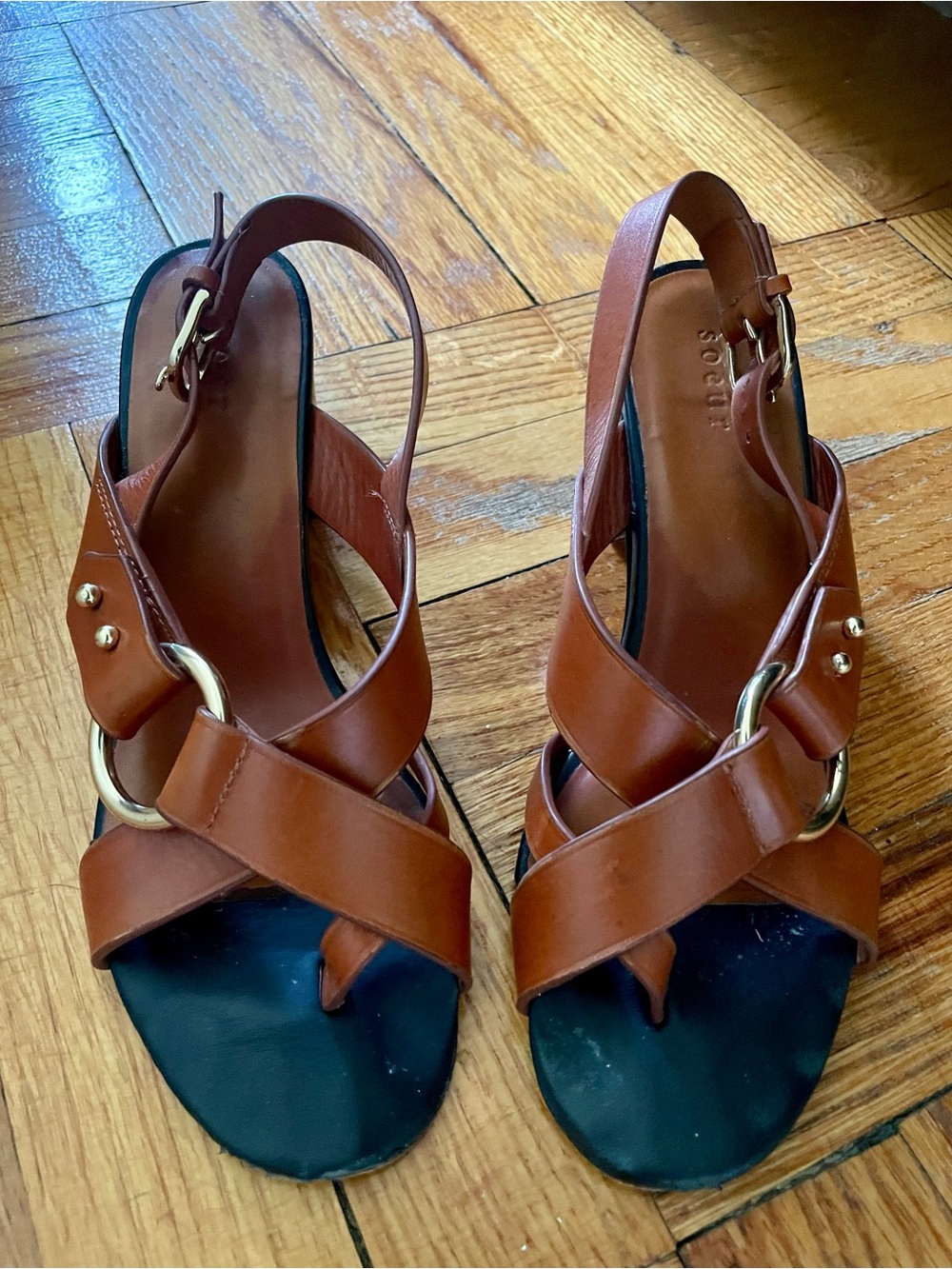 SOEUR Florentine Gold-Tone Leather Heeled Sandals